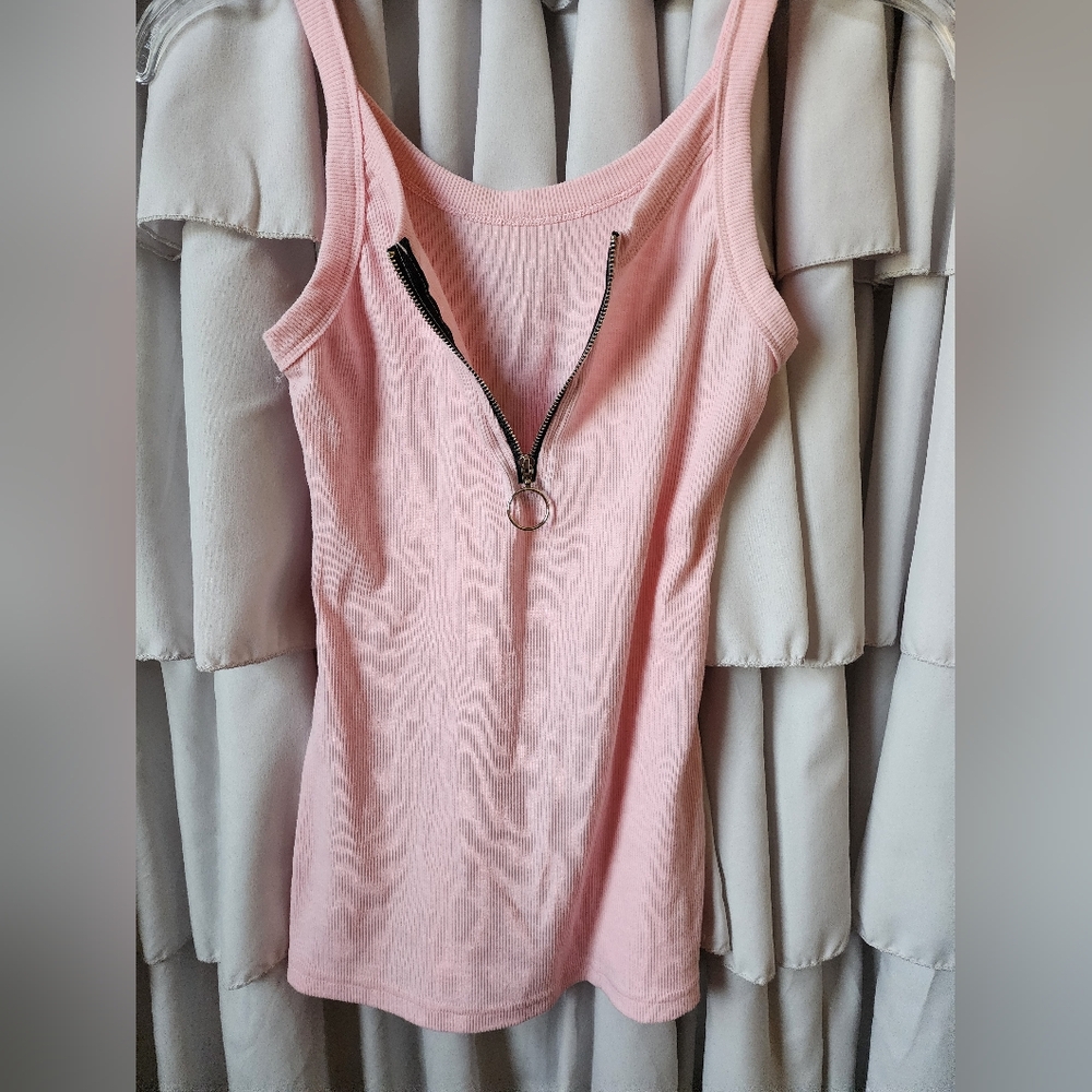 Women's Pink Tank Top with Zipper Closure Size Extra Small - Picture 3 of 4